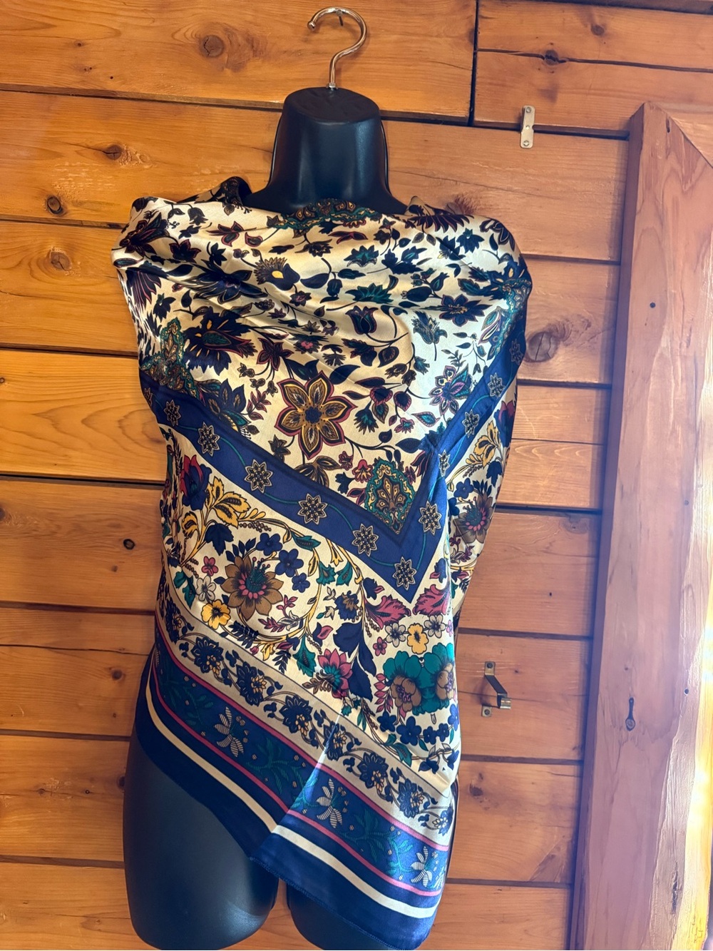 Vintage Hong Qiao 100% Pure Silk Scarf Floral Paisley Jewel Tone Square Wrap⁠